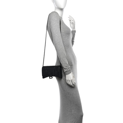 Balenciaga Shiny Calfskin Monochrome Crocodile Embossed Hourglass Chain Bag Black 2 of 13