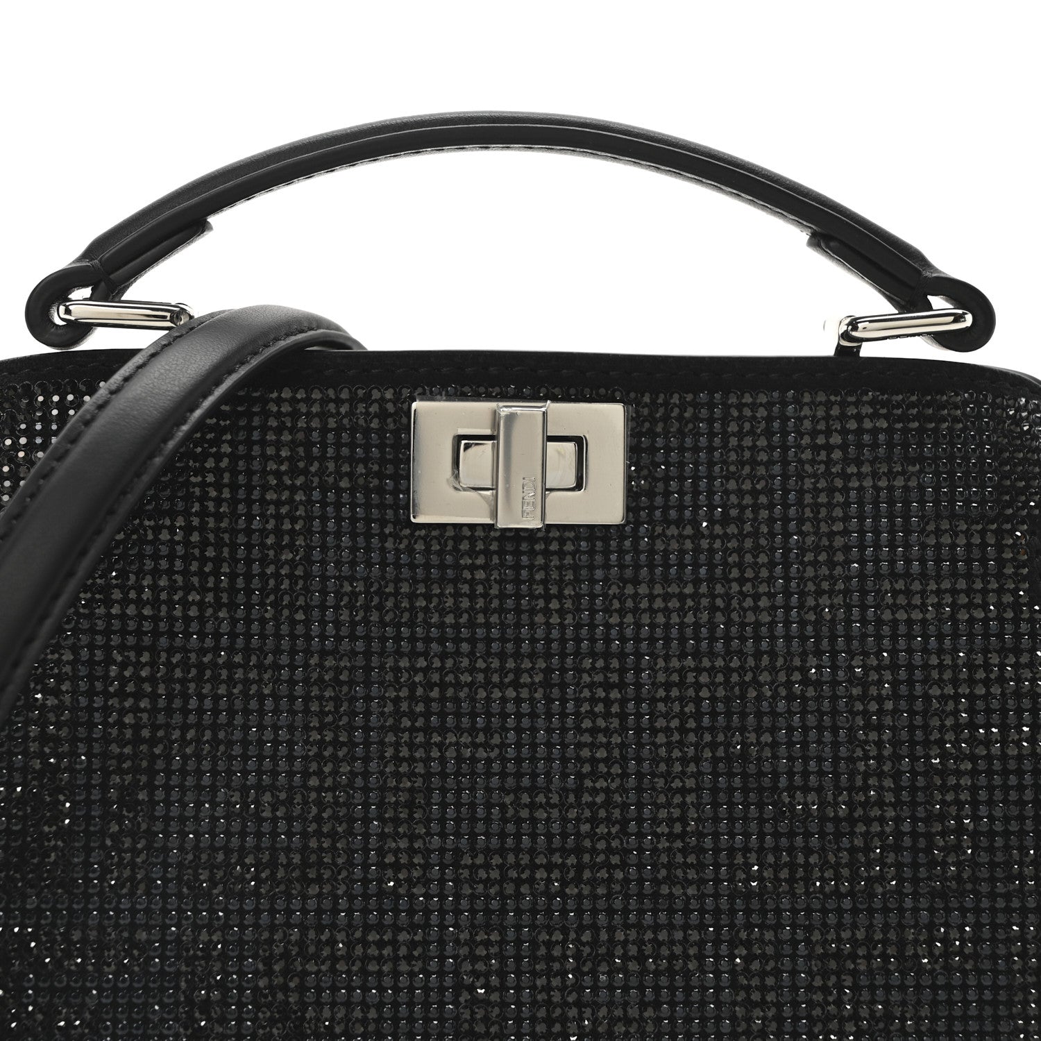 Fendi Crystal Shiny Nappa FF Petite Peekaboo I SEE U Satchel Black 7 of 10