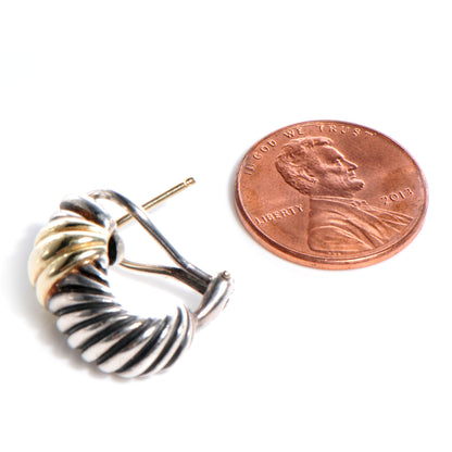 David Yurman 14k Gold and Sterling Silver Small Thoroughbred Shrimp Earrings 2 of 6