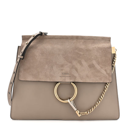 Chloe Calfskin Suede Medium Faye Shoulder Bag Motty Grey 1 of 13