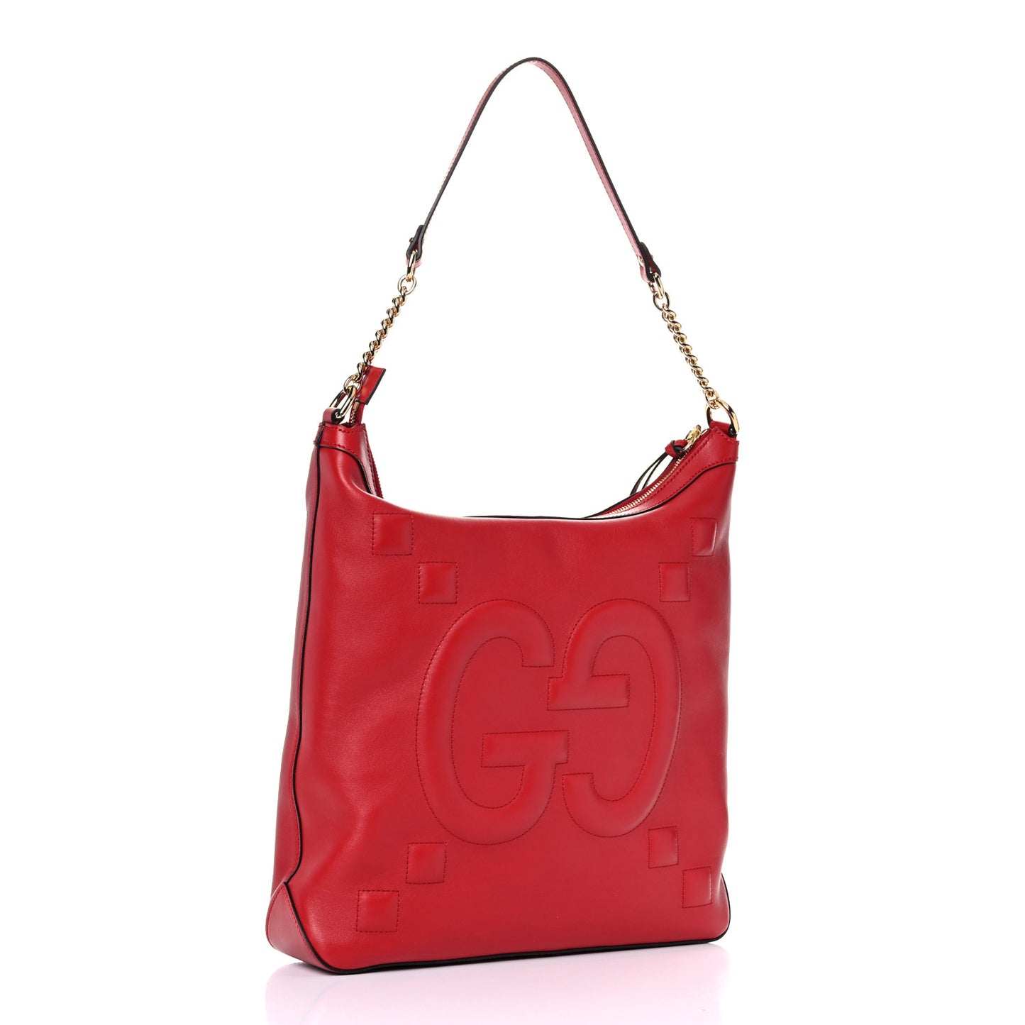 Apollo Calfskin GG Dadini Embroidered Chain Hobo Hibiscus Red