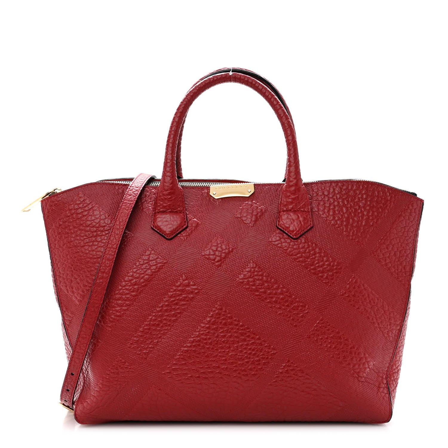 Burberry Heritage Grain Check Embossed Medium Dewsbury Tote Military Red 1 of 9