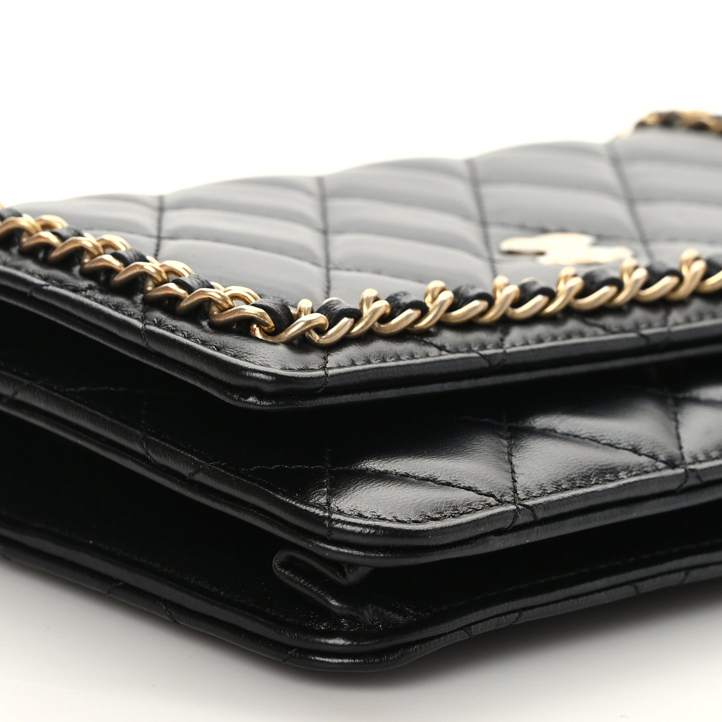Lambskin Quilted Chain Around Wallet On Chain WOC Black