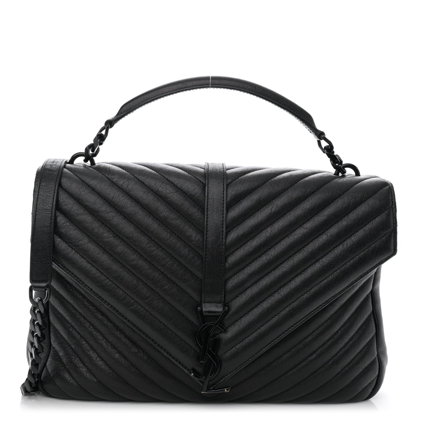 Sheepskin Matelasse Chevron Monogram Monochrome Large College Satchel Black