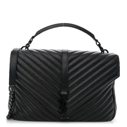Saint Laurent Sheepskin Matelasse Chevron Monogram Monochrome Large College Satchel Black 1 of 11