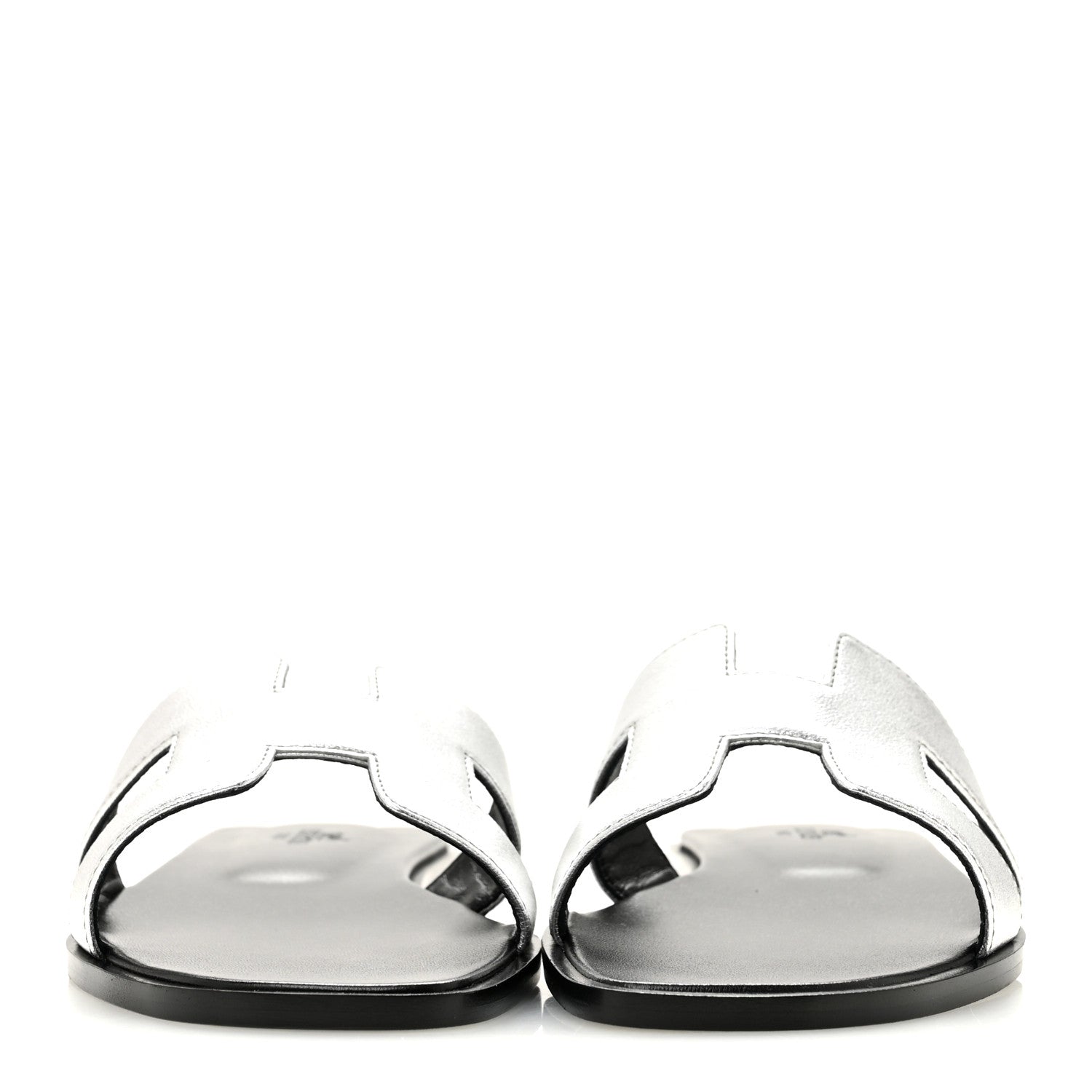 Hermes Metallic Chevre Oran Sandals 37.5 Gris Argente 3 of 10