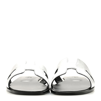 Hermes Metallic Chevre Oran Sandals 37.5 Gris Argente 3 of 10