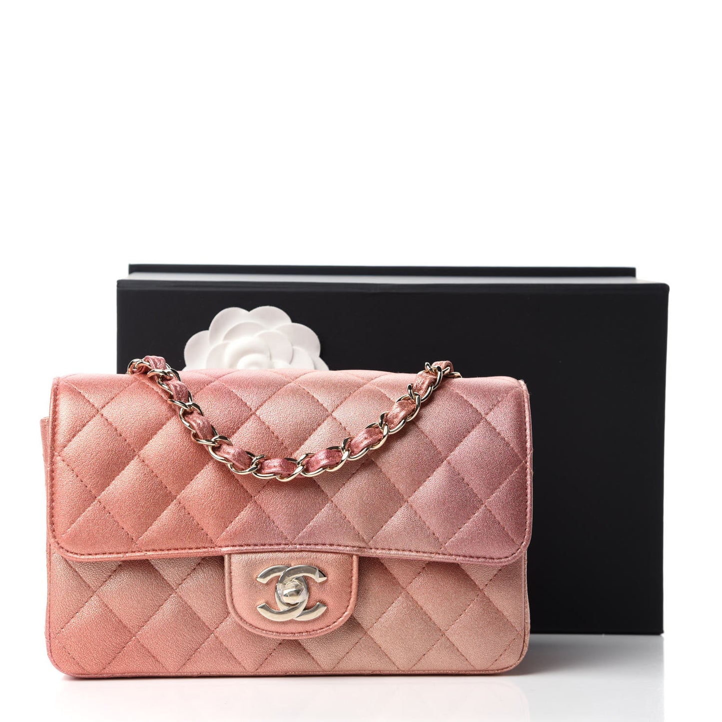 Metallic Lambskin Quilted Ombre Mini Rectangular Flap Pink