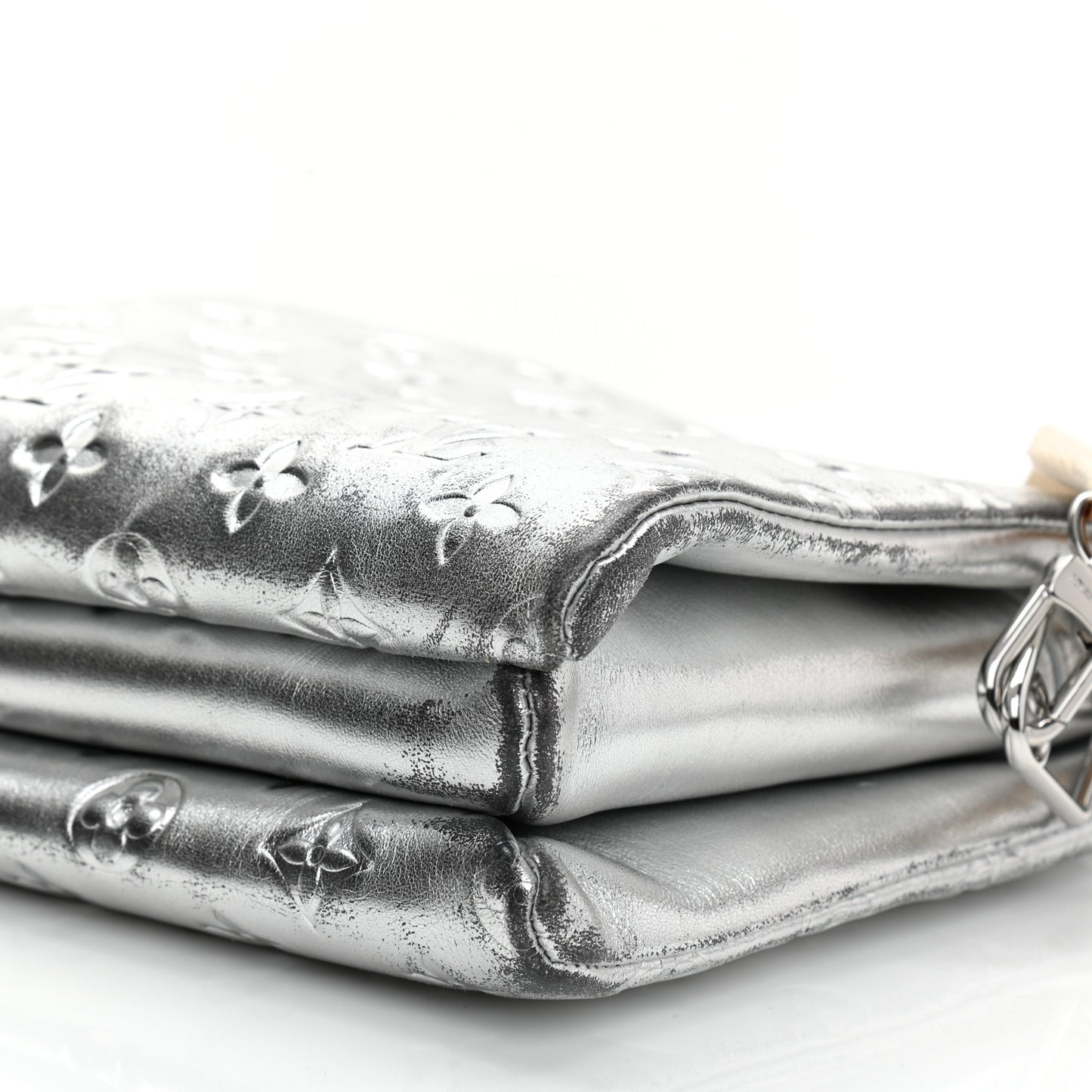 Metallic Lambskin Embossed Monogram Coussin PM Silver