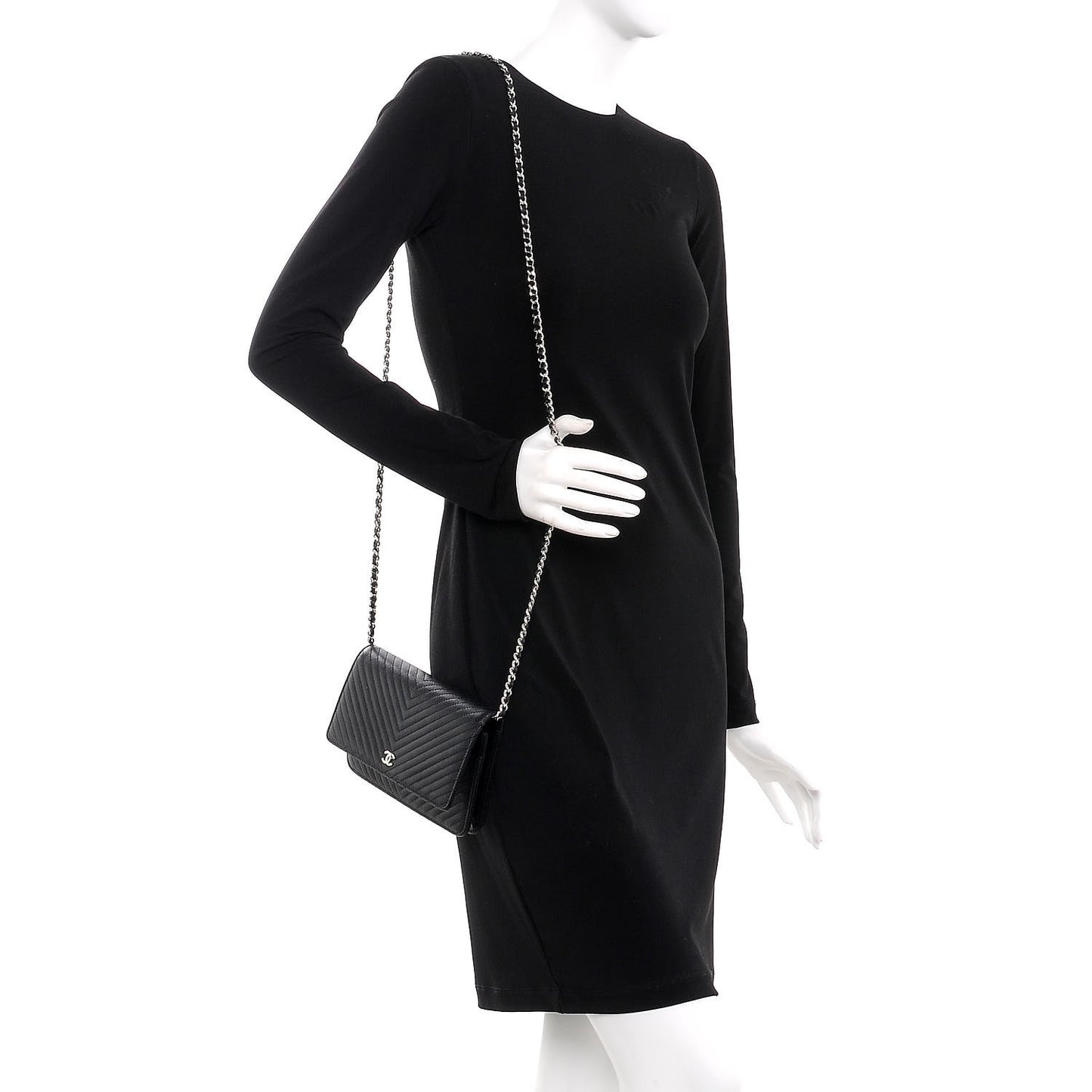 Caviar Chevron Quilted Wallet On Chain WOC Black