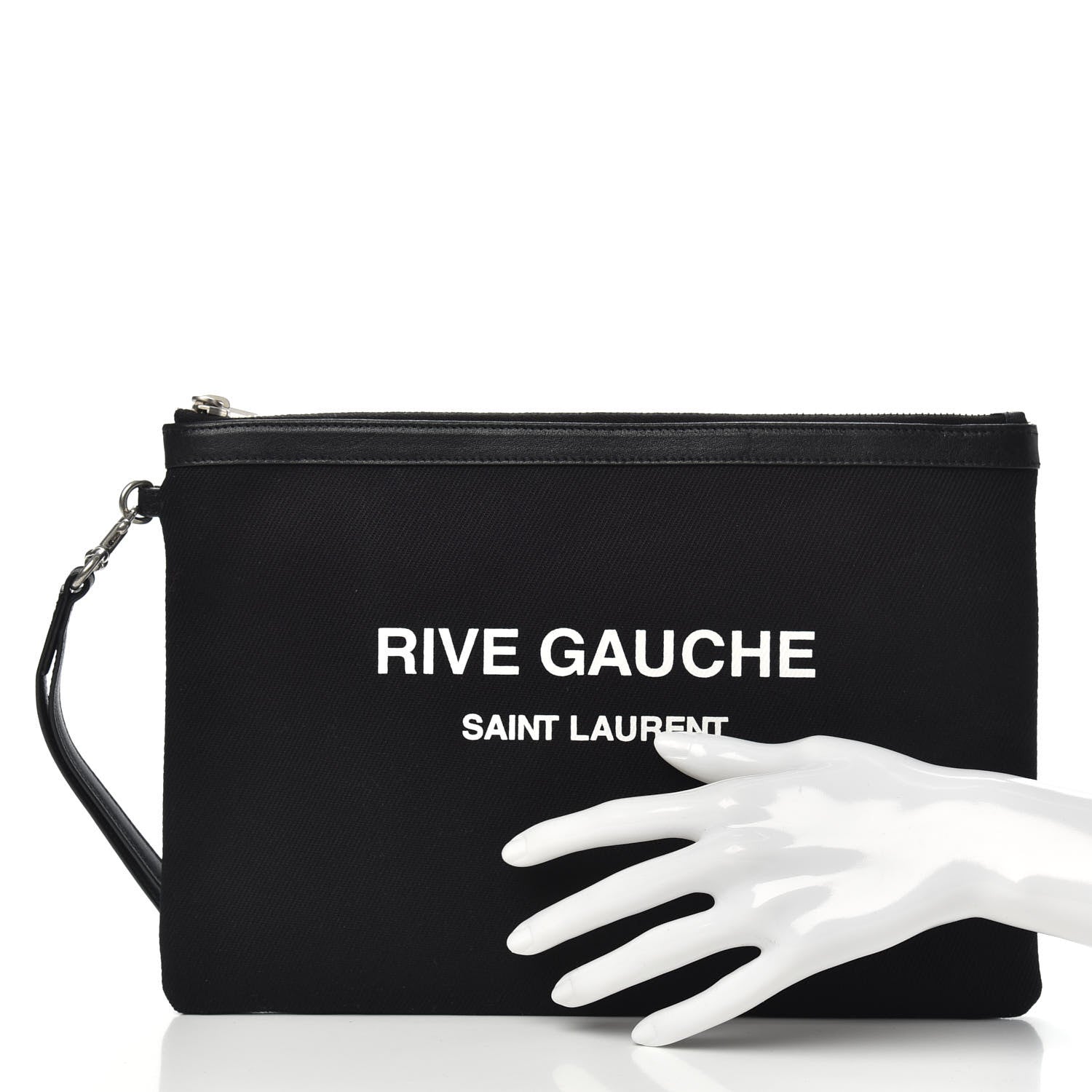 Saint Laurent Linen Canvas Rive Gouche Zipped Pouch Black 2 of 7
