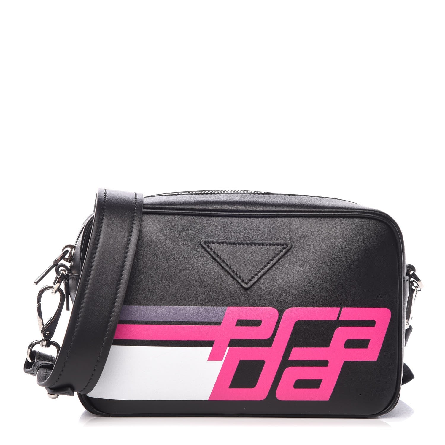 Prada City Calfskin Racing Logo Camera Bag Black Fuxia 1 of 7