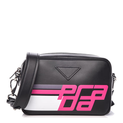 Prada City Calfskin Racing Logo Camera Bag Black Fuxia 1 of 7