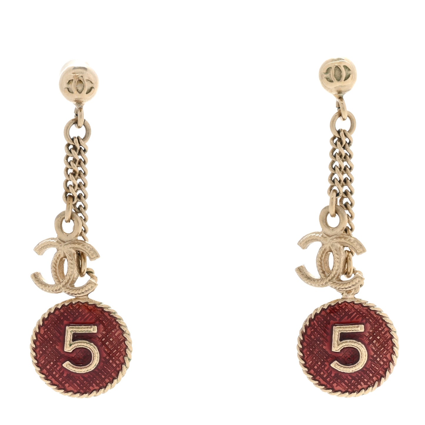 Enamel N°5 CC Drop Earrings Red Gold