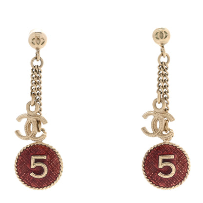 Chanel Enamel N°5 CC Drop Earrings Red Gold 1 of 4