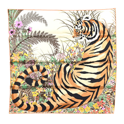Hermes Silk Tyger Tyger Scarf 70 Beige Dore Orange Cuit Vert 1 of 5