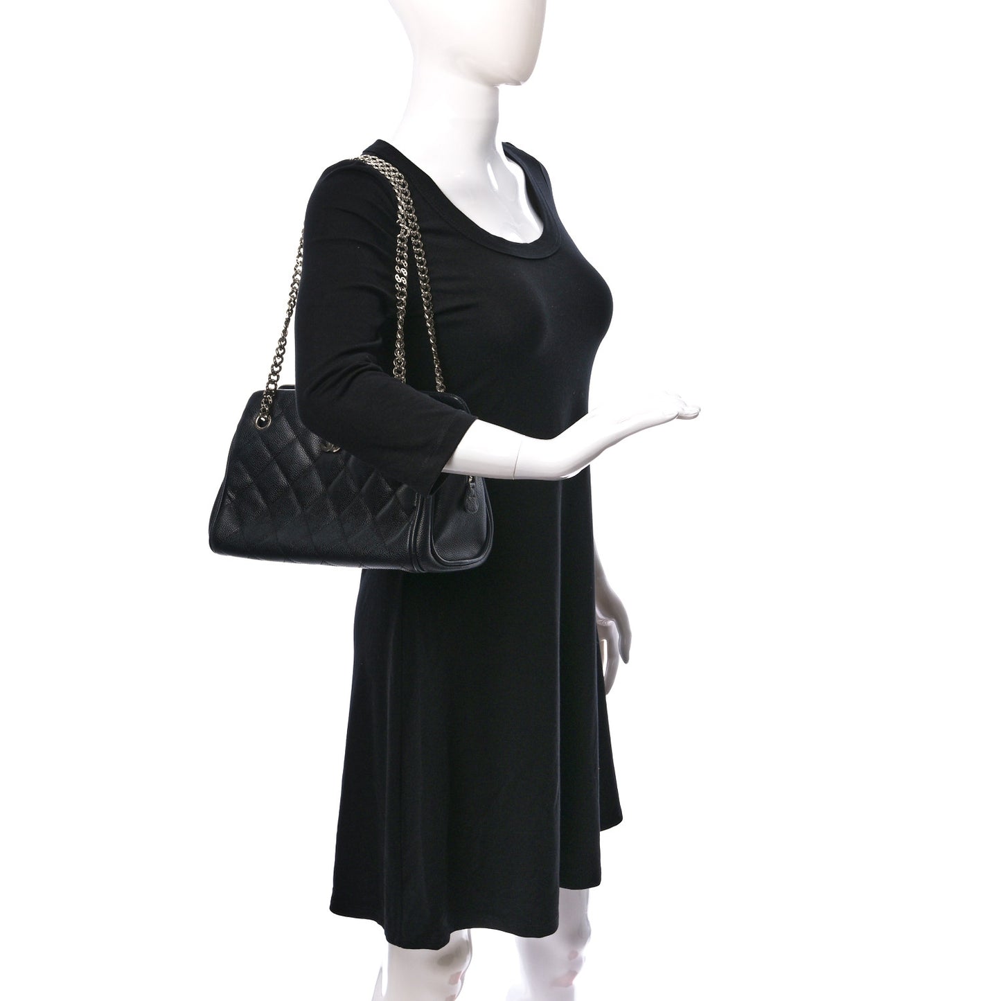 Caviar Quilted Bijoux Chain Shopping Tote Black