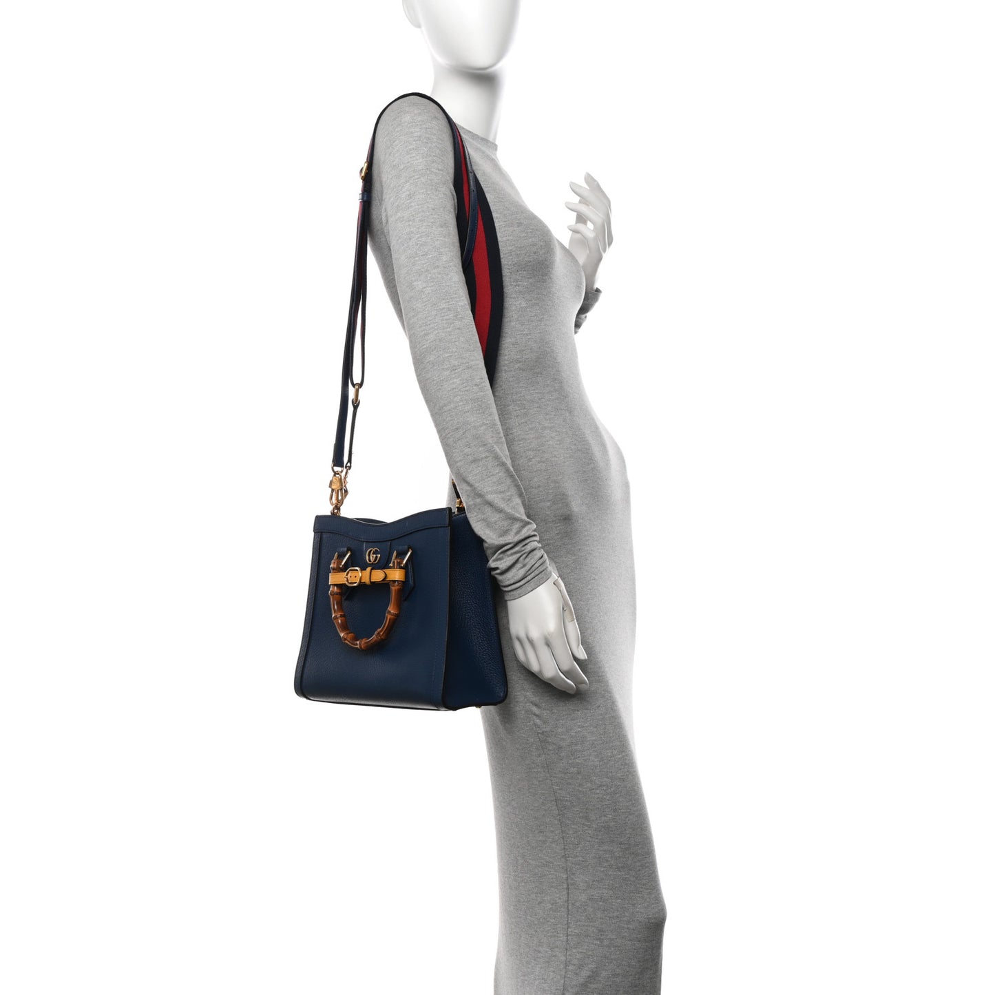 Textured Dollar Calfskin Web Small Diana Tote Bag Royal Crop