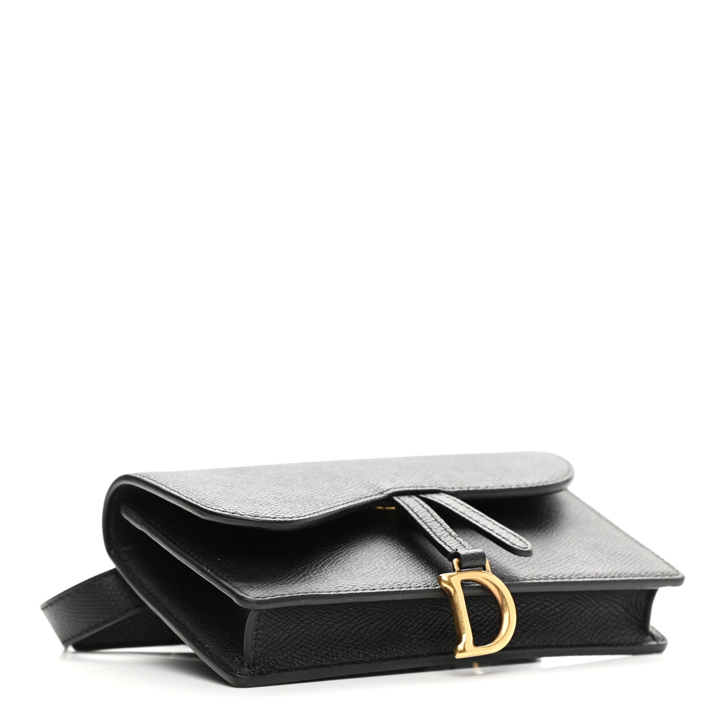 Grained Calfskin Saddle Belt Clutch Black