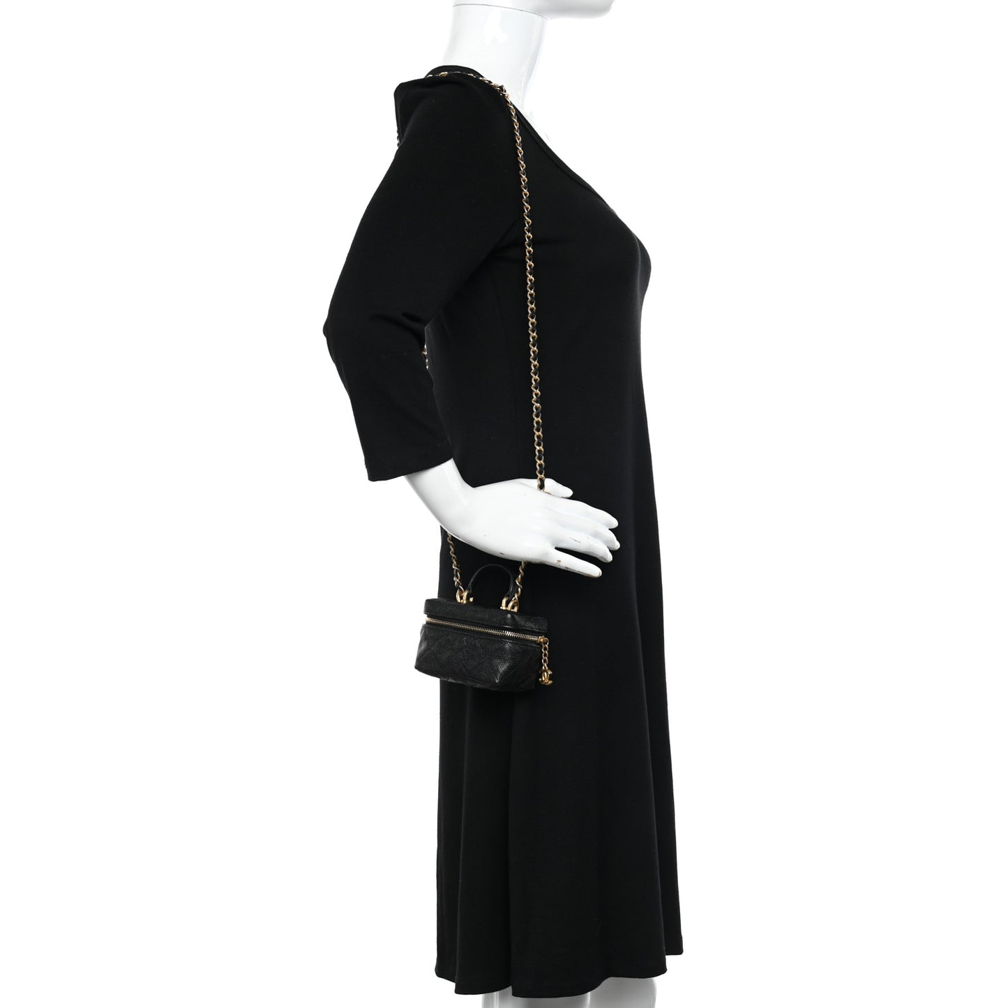Caviar Quilted Mini Top Handle Vanity With Chain Black