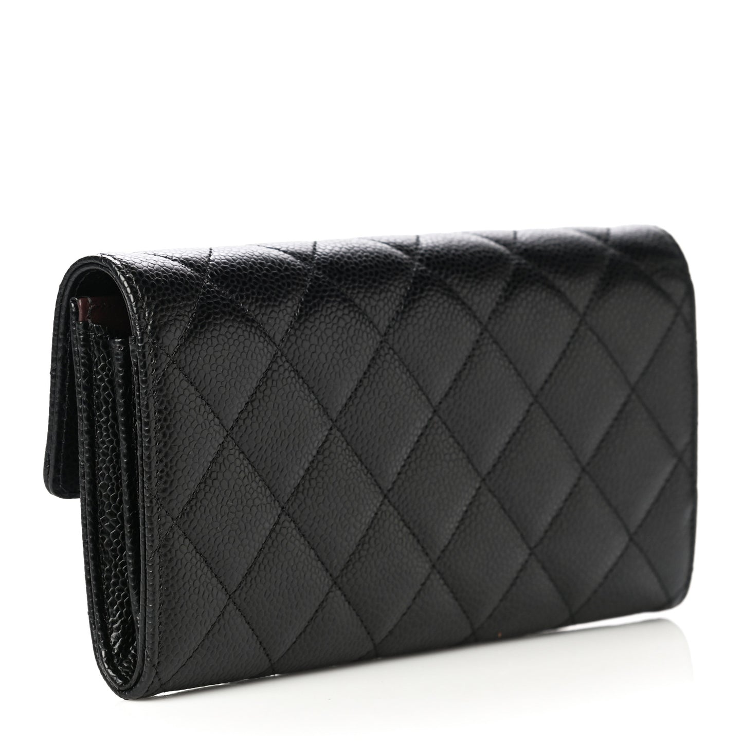 Caviar Quilted Large Gusset Flap Wallet Black