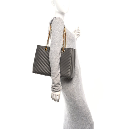 Saint Laurent Grain De Poudre Matelasse Chevron Monogram Shopping Bag Fog 2 of 10
