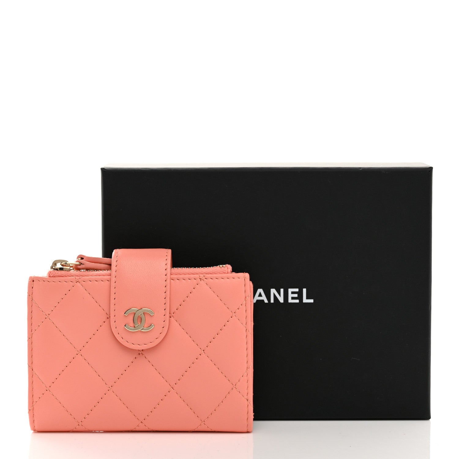Chanel Lambskin Quilted Compact Zipped Pocket Wallet Light Orange 8 of 8