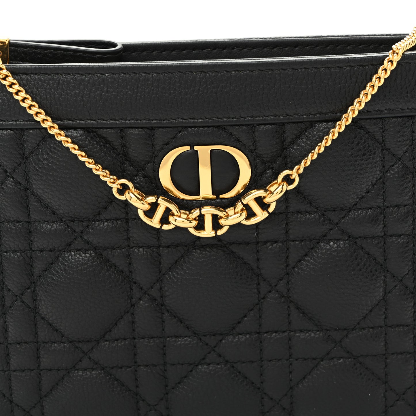 Calfskin Cannage Caro Zipped Pouch With Chain Black