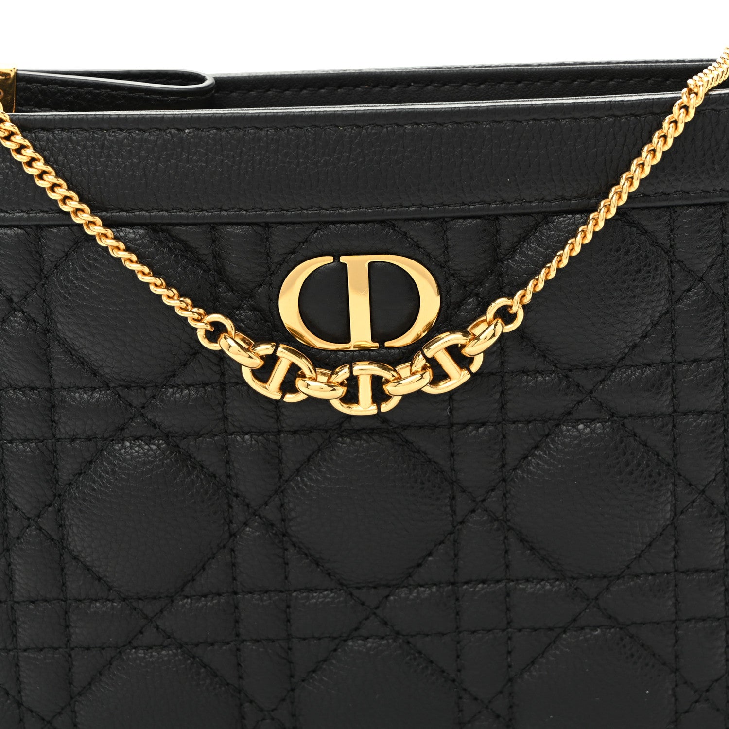 Christian Dior Calfskin Cannage Caro Zipped Pouch With Chain Black 7 of 10