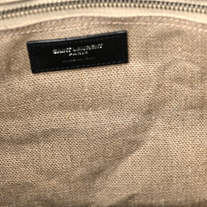 Saint Laurent Linen Calfskin Small Rive Gauche Tote Greggio Natural 9 of 12