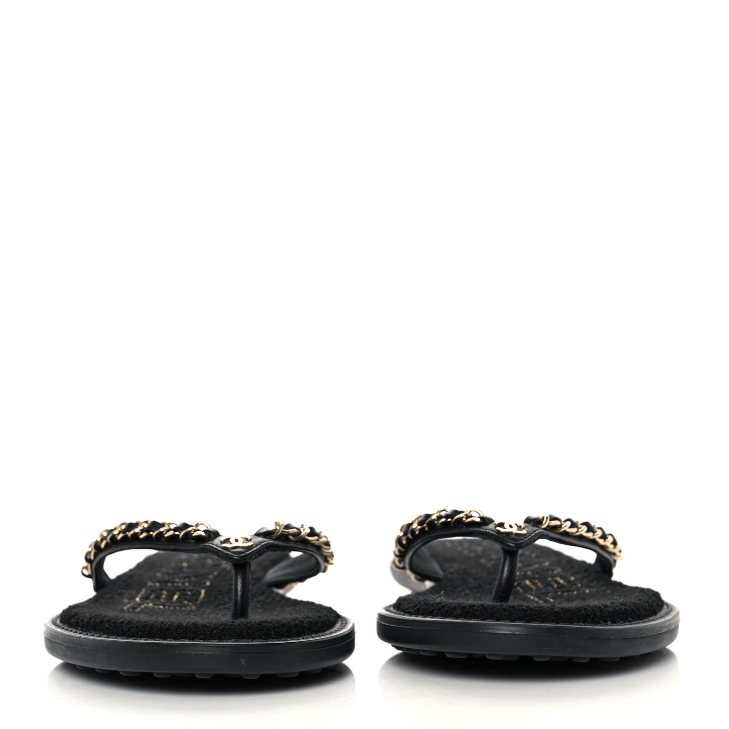 Lambskin CC Chain Thong Sandals 37 Black