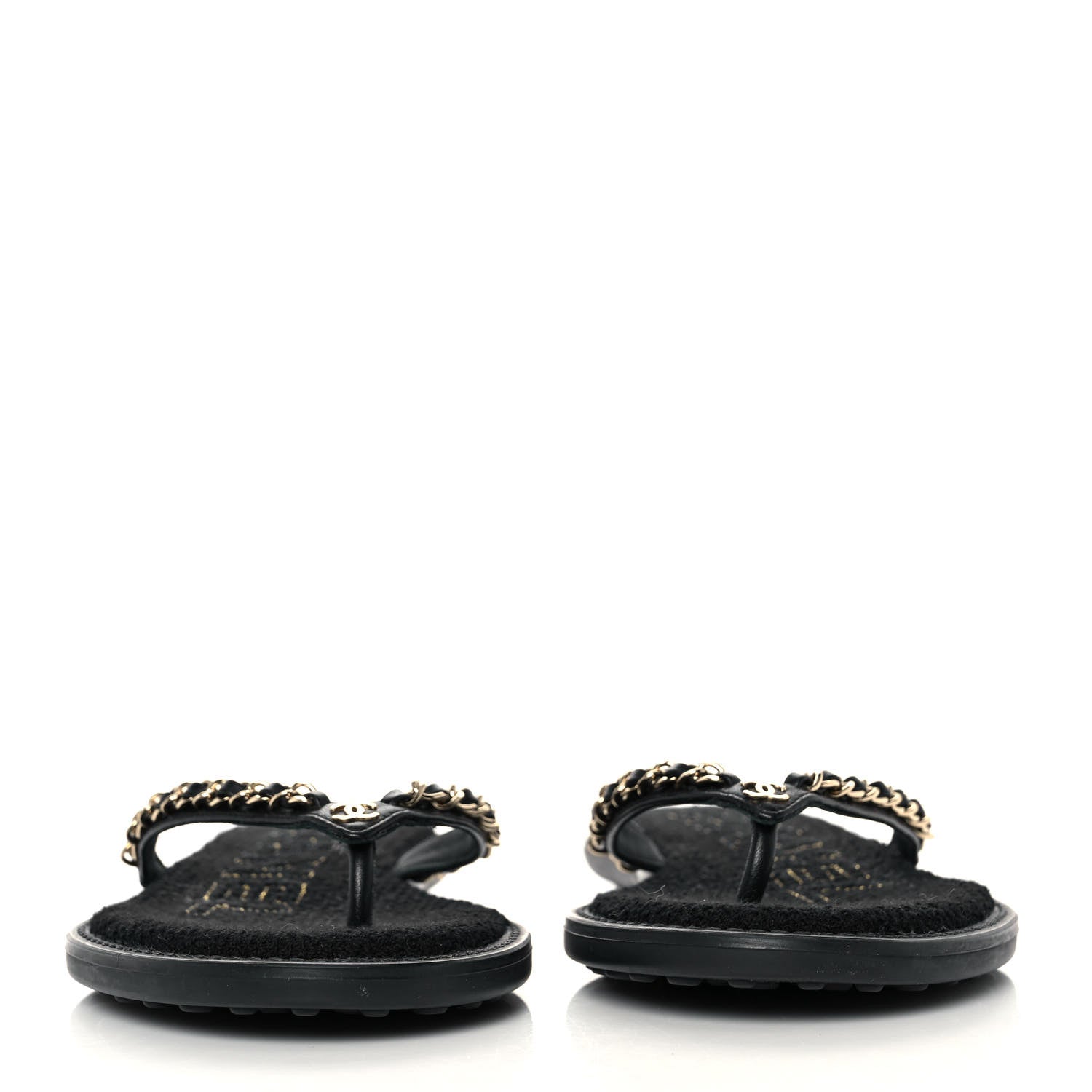 Chanel Lambskin CC Chain Thong Sandals 37 Black 2 of 8