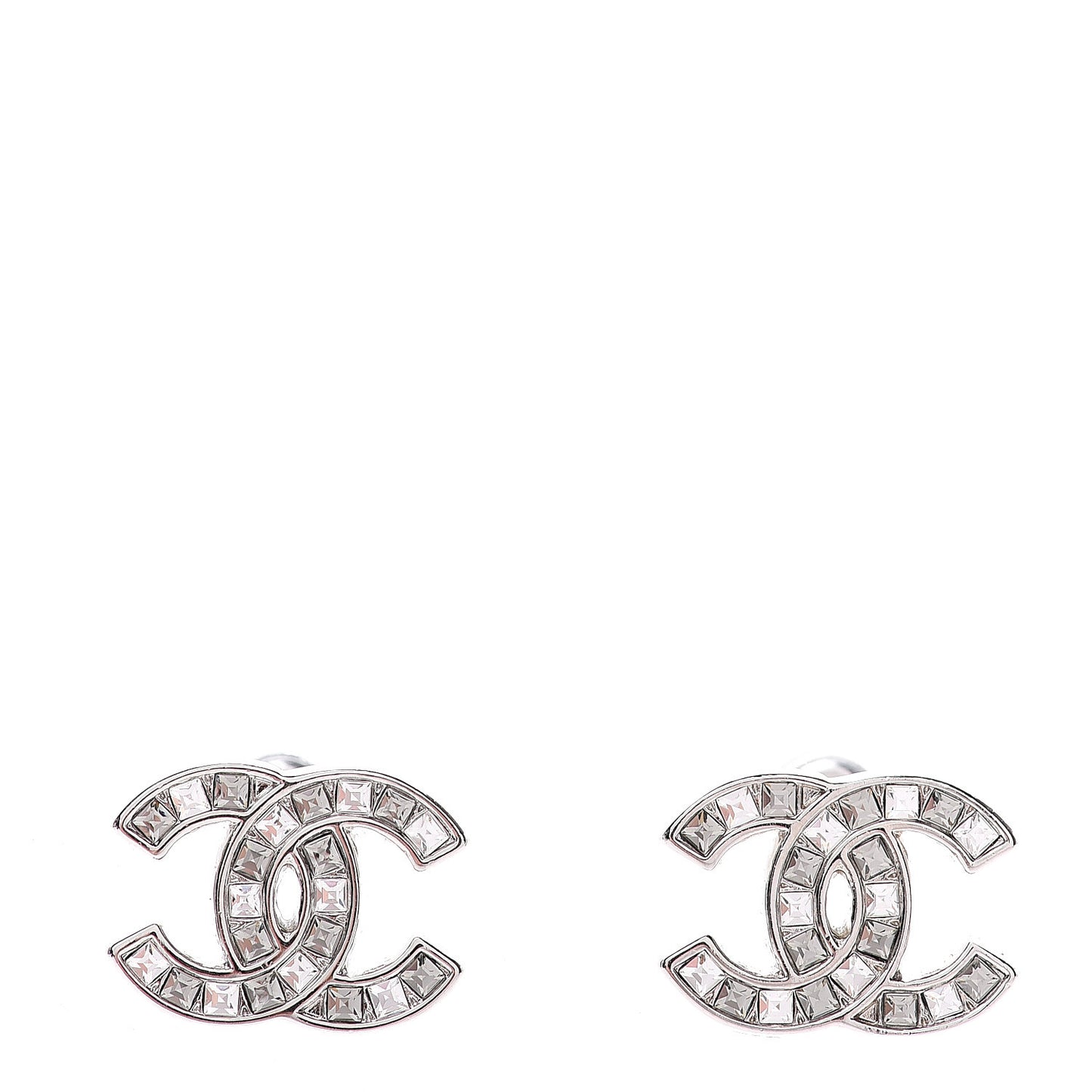 Baguette Crystal CC Earrings Silver