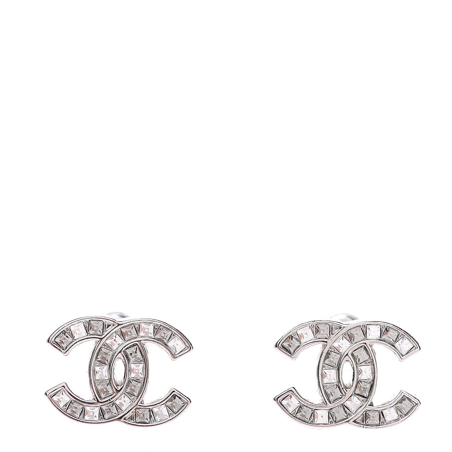 Chanel Baguette Crystal CC Earrings Silver 1 of 5