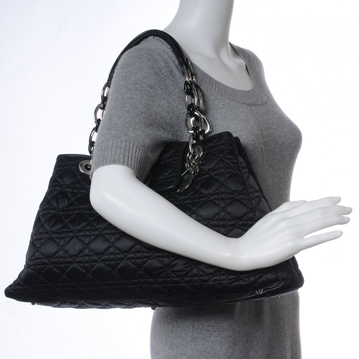 Christian Dior Nylon Cannage Medium Charming Lock Tote Black 2 of 7