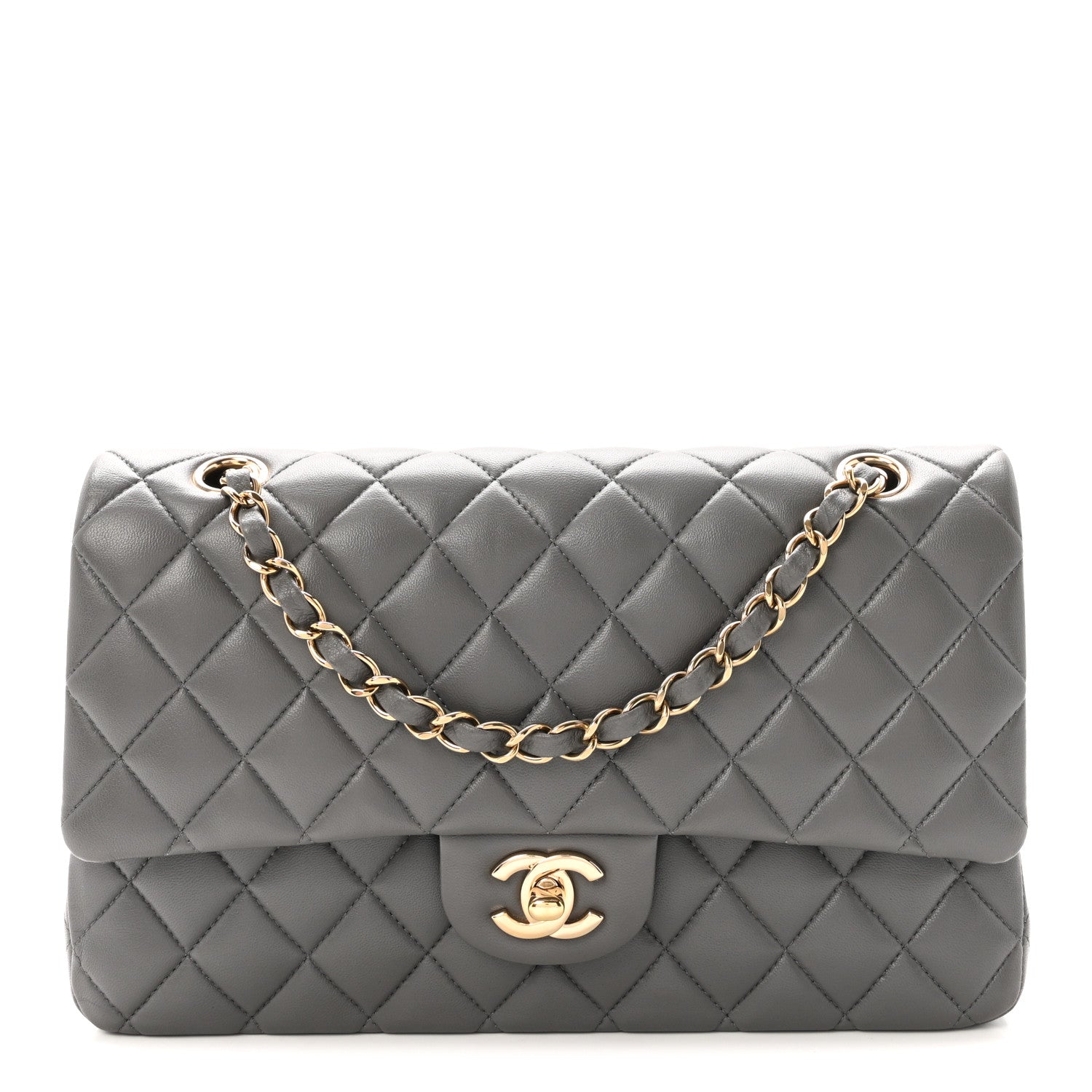 Chanel Lambskin Quilted Medium Double Flap Grey 1 of 10