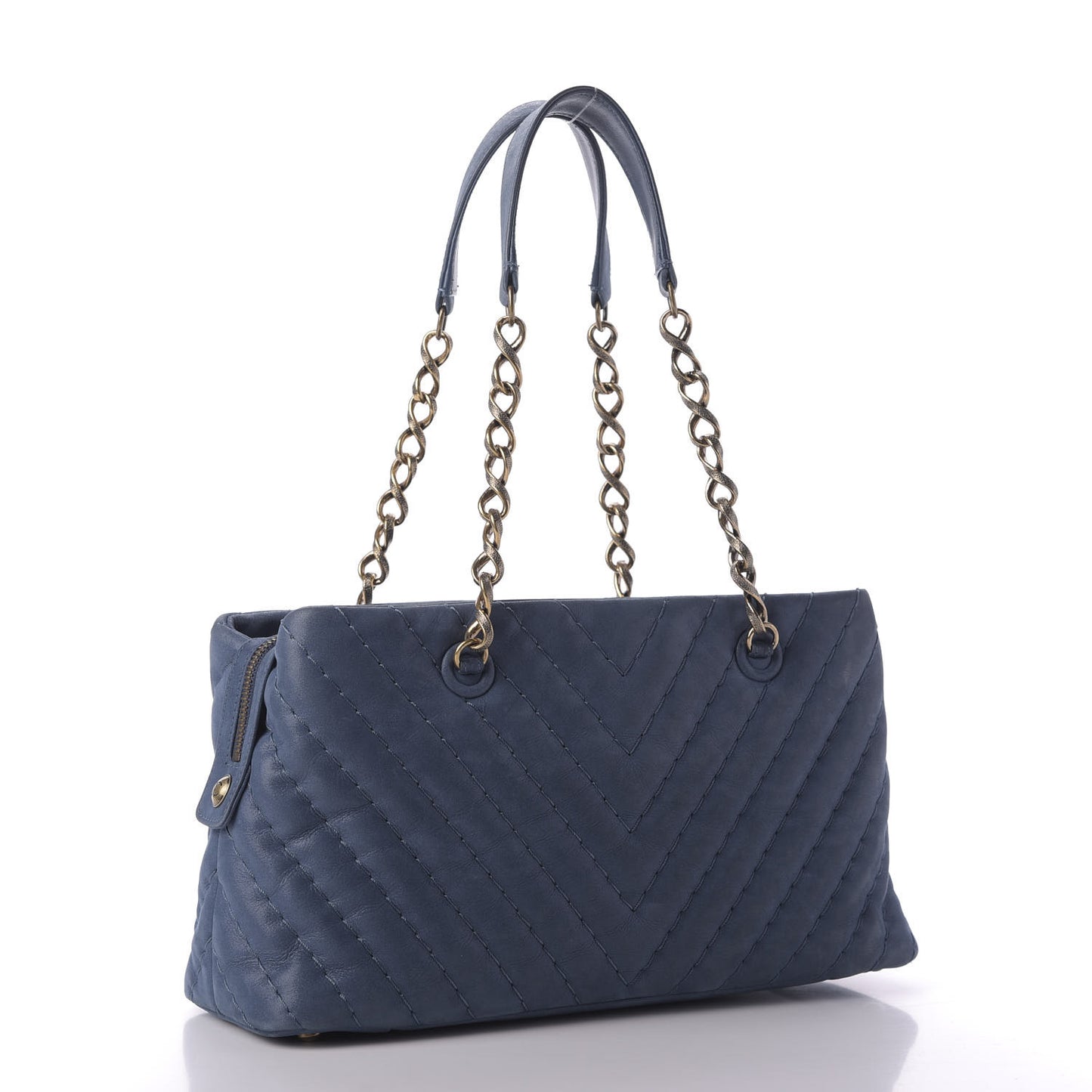 Iridescent Calfskin Chevron Quilted Surpique Tote Dark Blue