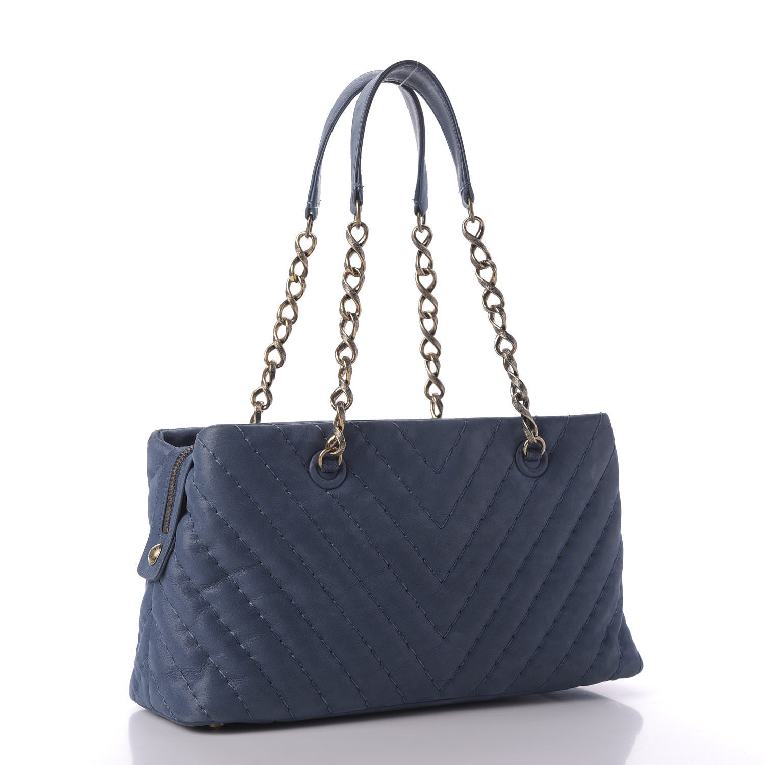 Chanel Iridescent Calfskin Chevron Quilted Surpique Tote Dark Blue 3 of 10