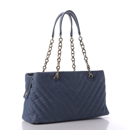 Chanel Iridescent Calfskin Chevron Quilted Surpique Tote Dark Blue 3 of 10