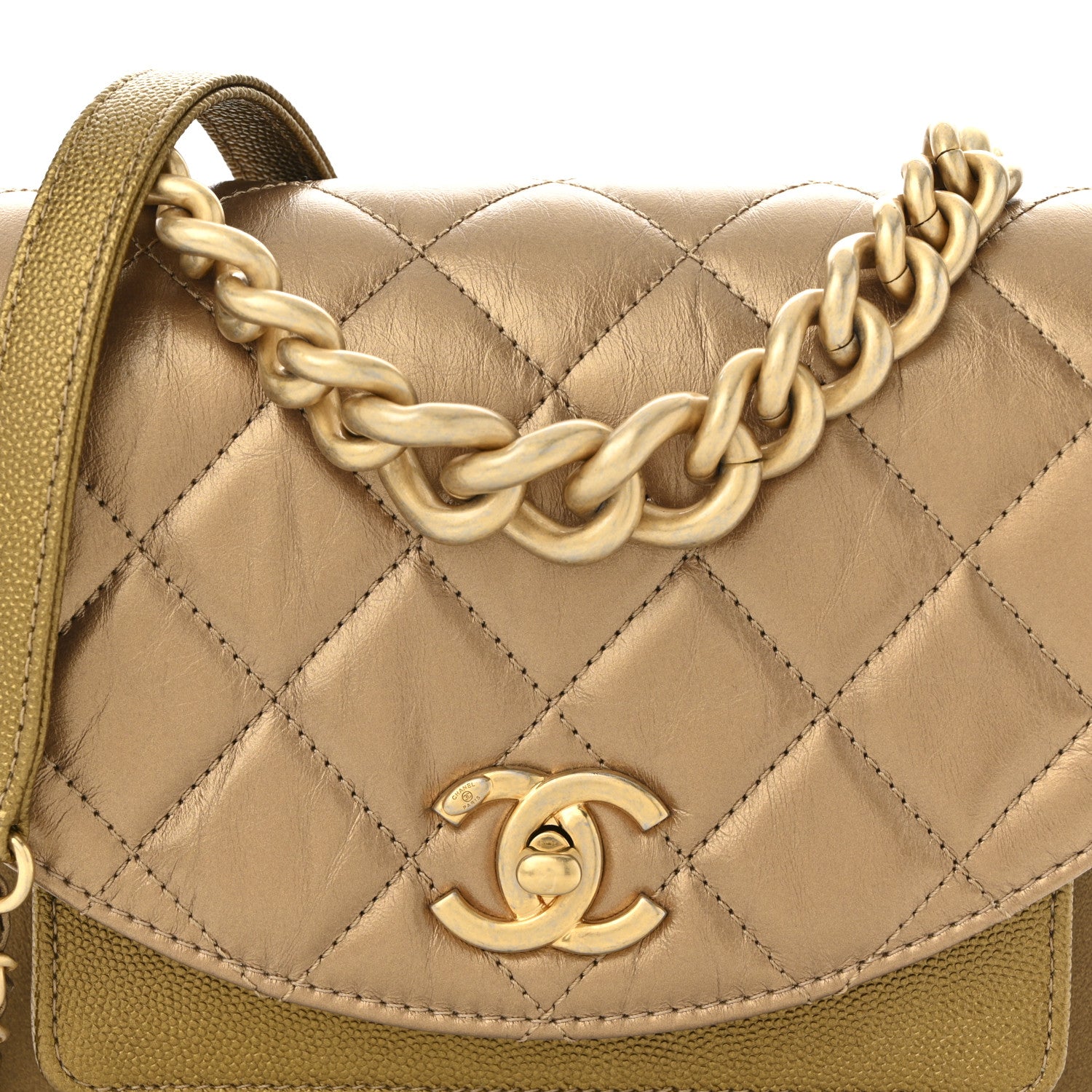 Chanel Metallic Calfskin Caviar Quilted Mini Chain Handle Flap Gold 8 of 11