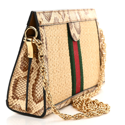 Gucci Raffia Elaphe GG Small Ophidia Chain Shoulder Bag Natural Cream Brown 3 of 11