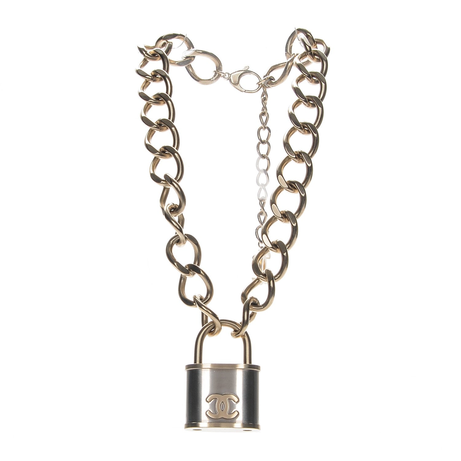 Chanel CC Oversized Padlock Necklace Gold Silver 3 of 5
