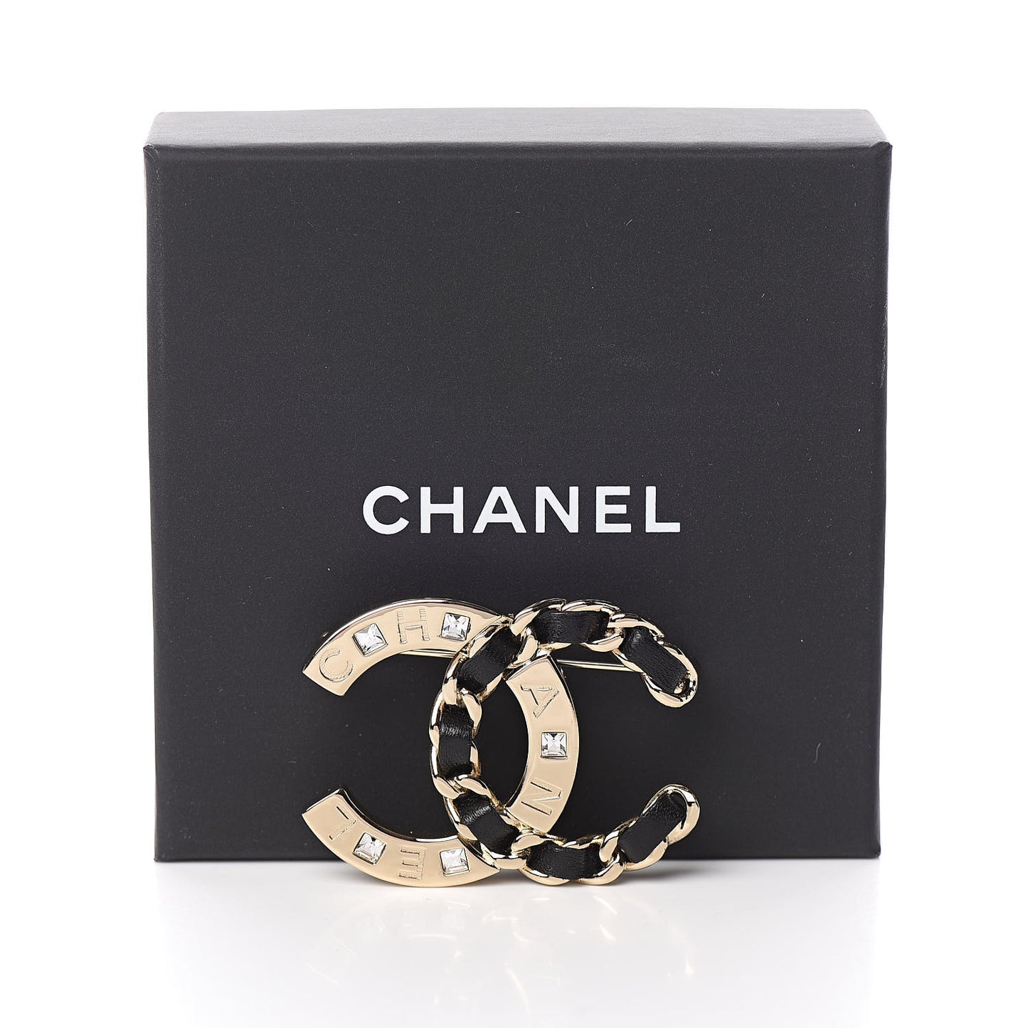 Lambskin Crystal CC Brooch Black Gold