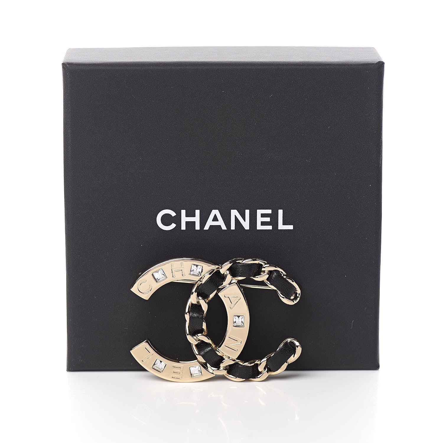 Chanel Lambskin Crystal CC Brooch Black Gold 5 of 5