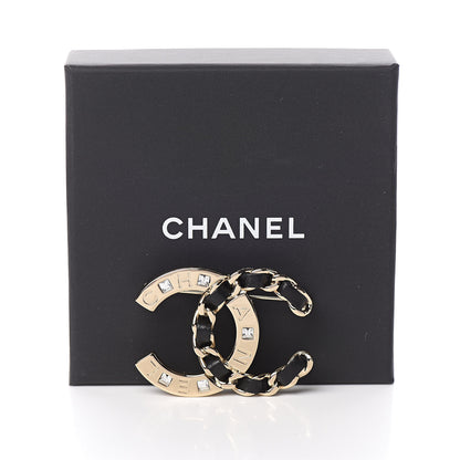 Chanel Lambskin Crystal CC Brooch Black Gold 5 of 5