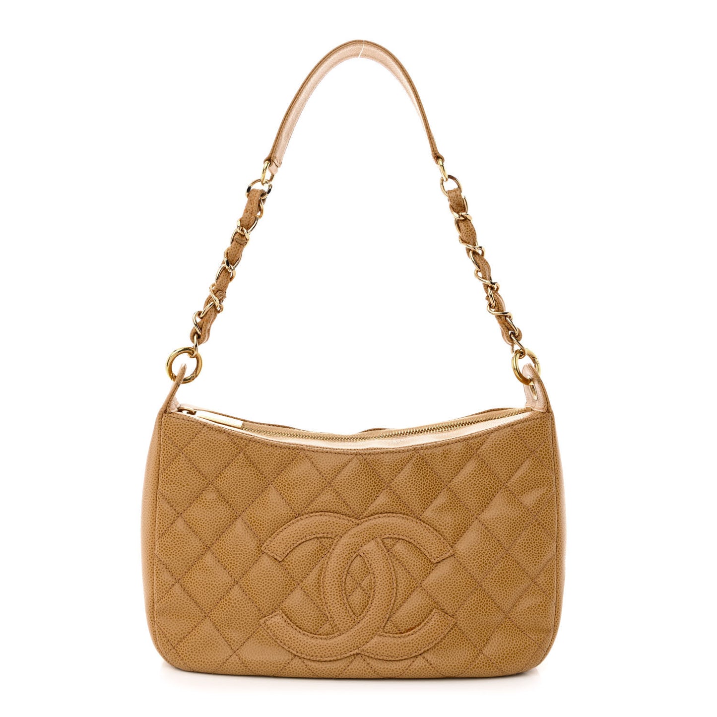 Caviar Quilted Timeless CC Shoulder Bag Beige