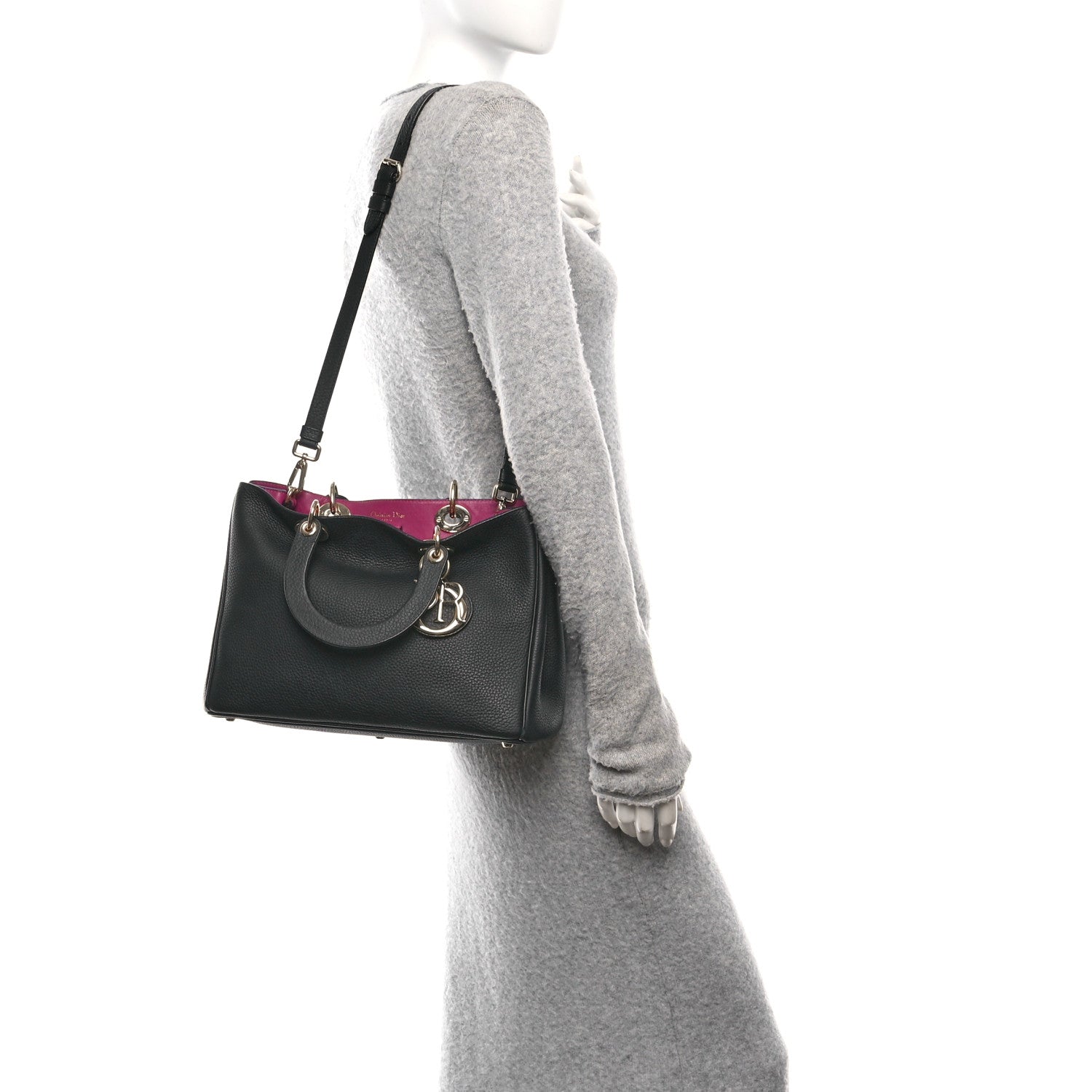 Christian Dior Bullcalf Medium Diorissimo Tote Black Rose Indien 2 of 10
