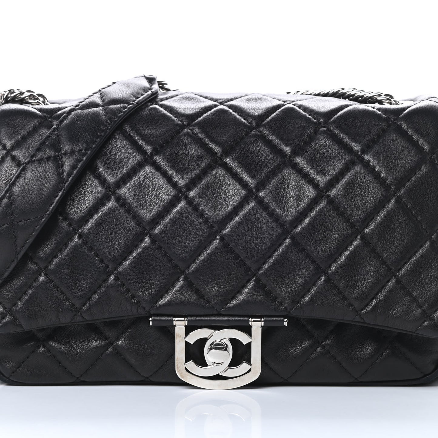 Lambskin Quilted Jumbo Icons Secret Label Flap Black