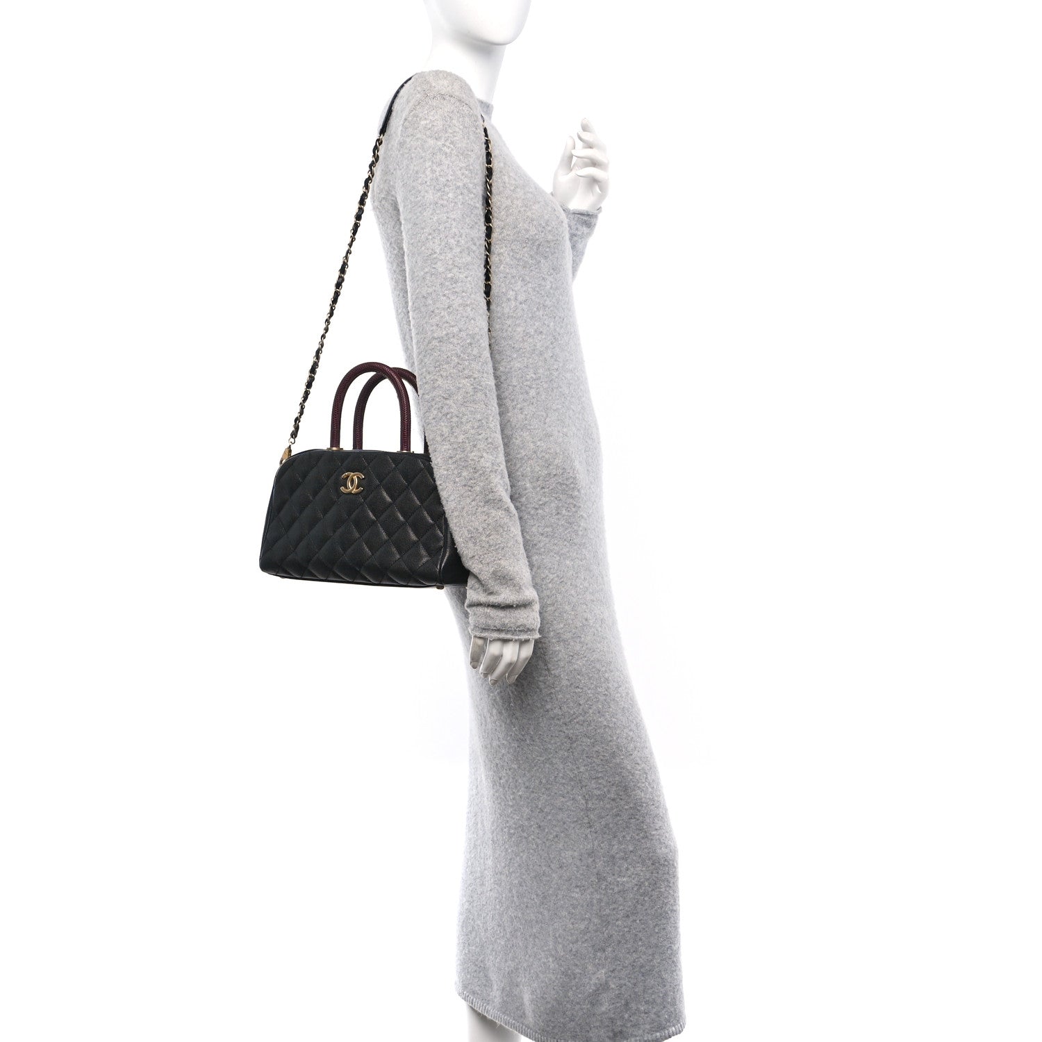 Chanel Caviar Lizard Quilted Coco Handle Bowler Black 2 of 10
