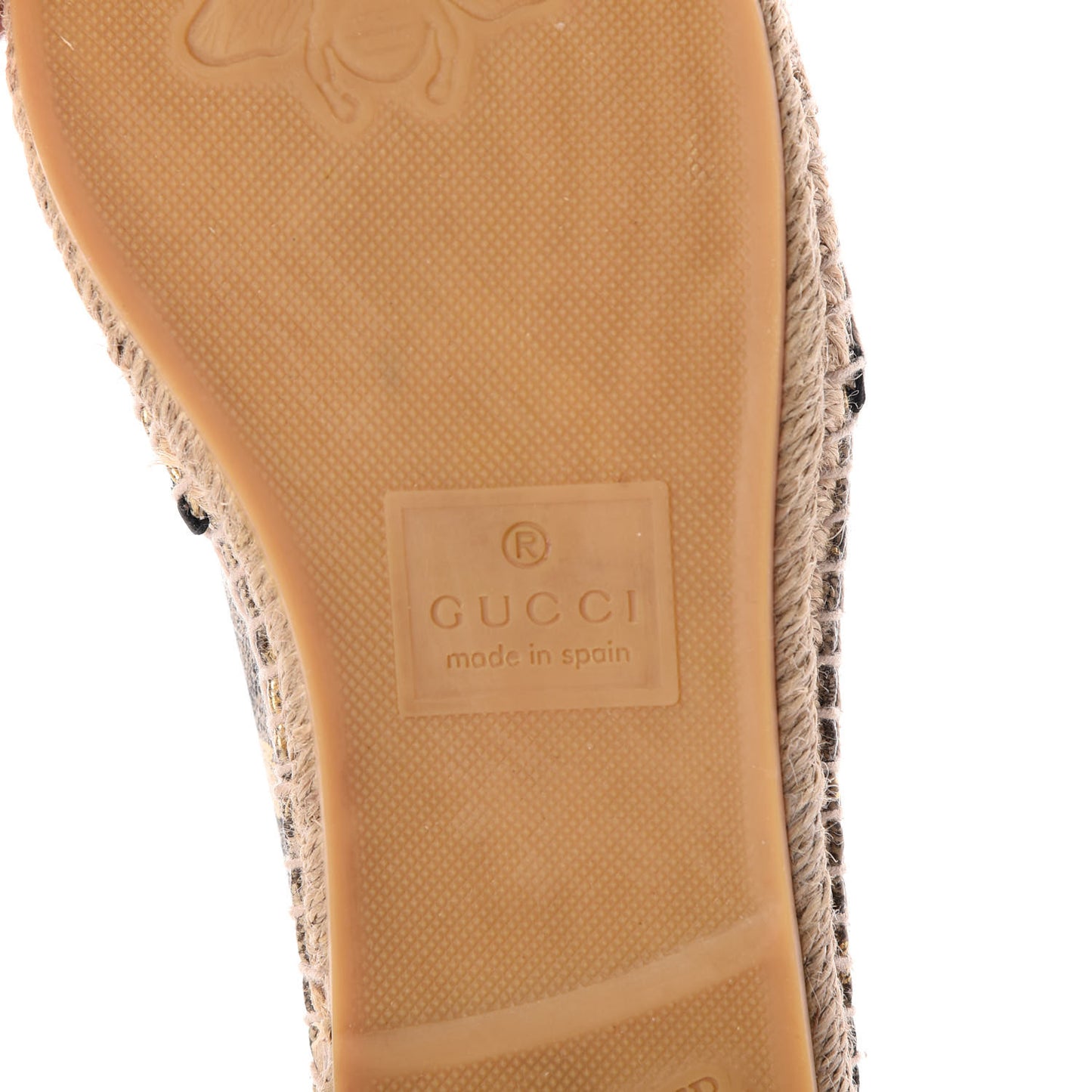 GG Supreme Monogram Bees Espadrille Flats 36.5 Beige Ebony Oro Black